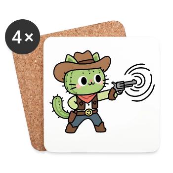 Grüne Cowboykatze mit Pistole - Untersetzer (4er-Set) - Weiß - Vorne
