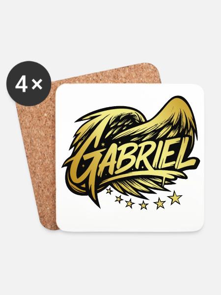 Gabriel Gold Lettering | Himmlischer Erzengel - Untersetzer (4er-Set) - Weiß