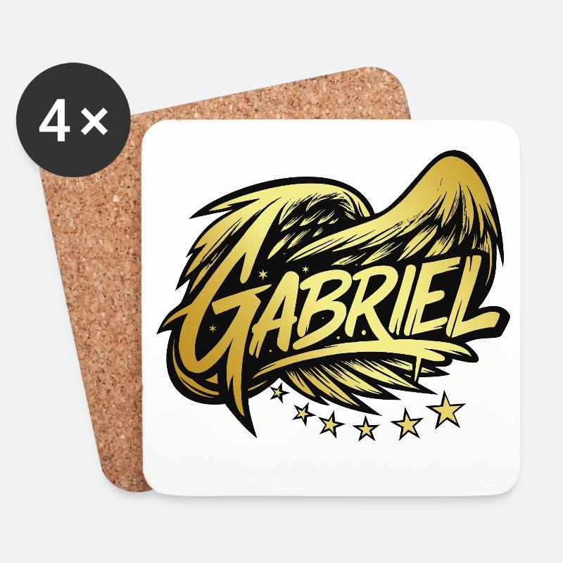Gabriel Gold Lettering | Himmlischer Erzengel - Untersetzer (4er-Set) - Weiß