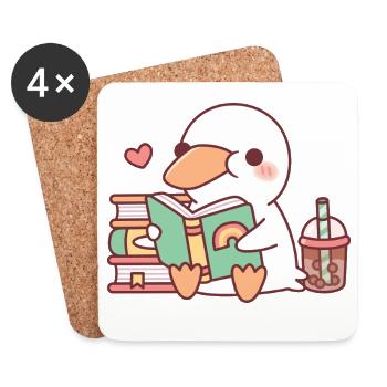 Cute White Duck Loves Reading Books - Coasters (set of 4) - white - Front