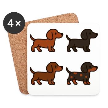 Cute Dachshund Dog Illustration Set - Coasters (set of 4) - white - Front