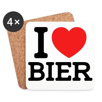 I love Bier (Farben änderbar) - Untersetzer (4er-Set) - Weiß - Vorne