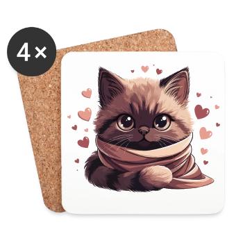 Chaton cosy entouré d'une écharpe - Dessous de verre (lot de 4) - blanc - Devant