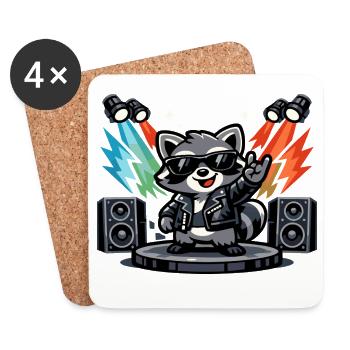 Retro Waschbär Rock – Musik Geschenk - Untersetzer (4er-Set) - Weiß - Vorne