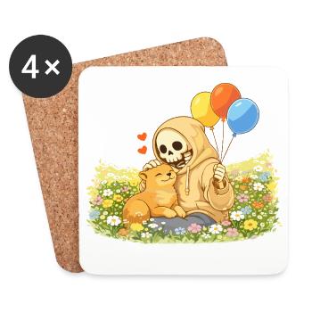 Cozy skeleton with cat on flower meadow - Coasters (set of 4) - white - Front