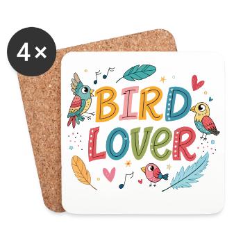 Bird Lover: Couleurs et plumes joyeuses - Dessous de verre (lot de 4) - blanc - Devant