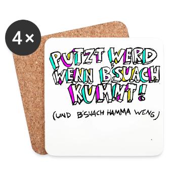 PUTZT_WERD_WENN_B SUACH_KUMMT - Dessous de verre (lot de 4) - blanc - Devant