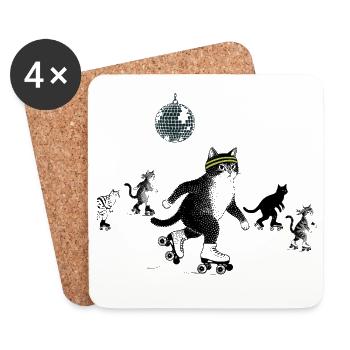 Roller Skating Cats - Coasters (set of 4) - white - Front