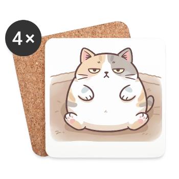 Flauschige dicke Katze in Stillpose - Untersetzer (4er-Set) - Weiß - Vorne