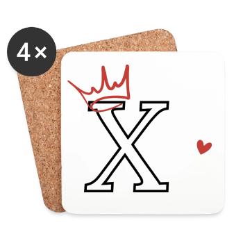 Buchstabe x Herzkrone - Untersetzer (4er-Set) - Weiß - Vorne