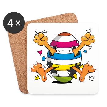 Poussin drôle dans un motif de dessin animé Easter Egg - Dessous de verre (lot de 4) - blanc - Devant