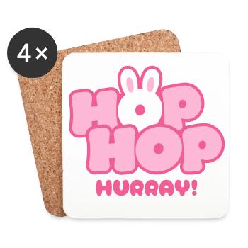 Hop Hop Hourra | Motif de la jolie phrase de lapin - Dessous de verre (lot de 4) - blanc - Devant