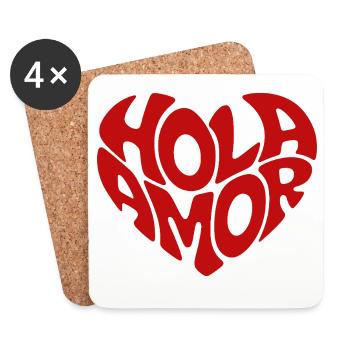 Hola Amor Retro Red Heart Love - Untersetzer (4er-Set) - Weiß - Vorne