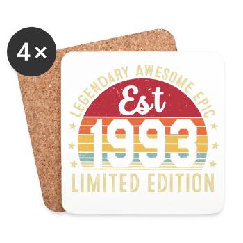33ème anniversaire - Cadeau Vintage 1993 - Dessous de verre (lot de 4) - blanc - Devant