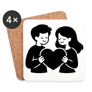 Amoureux du cœur de couple - Dessous de verre (lot de 4) - blanc - Devant