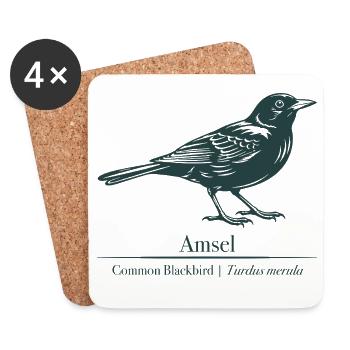 Blackbird Silhouette | Ornithology | Drawing - Coasters (set of 4) - white - Front