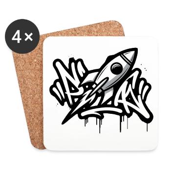Graffiti-Rakete in Schwarzweiß - Untersetzer (4er-Set) - Weiß - Vorne