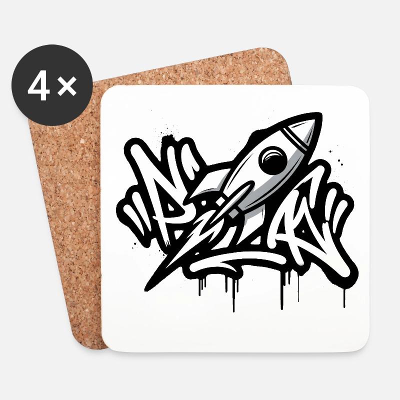 Graffiti-Rakete in Schwarzweiß - Untersetzer (4er-Set) - Weiß