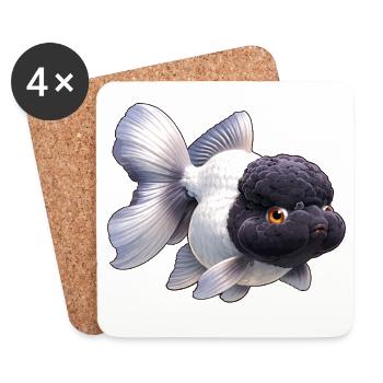 Poissons rouges Oranda de haute qualité noirs et blancs - Dessous de verre (lot de 4) - blanc - Devant