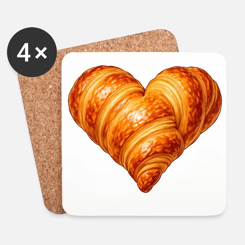 Herzförmiges Croissant Illustration  - Untersetzer (4er-Set) - Weiß
