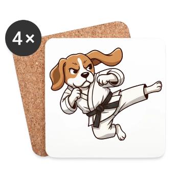 Cooler Beagle Kung Fu Karate Sprung Tritt Hund - Untersetzer (4er-Set) - Weiß - Vorne
