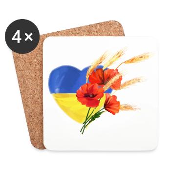 Heart of Ukraine - Poppies & Golden Wheat - Coasters (set of 4) - white - Front
