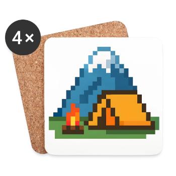 Pixel Lagerfeuer am Bergzelt - Untersetzer (4er-Set) - Weiß - Vorne