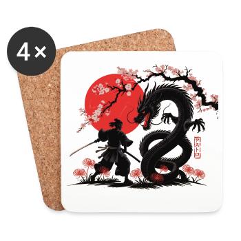 Samurai vs Drache Shirt Drachenkampf - Untersetzer (4er-Set) - Weiß - Vorne
