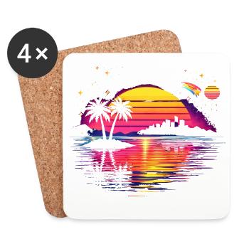 Retro Sonnenuntergang 80er Illustration  - Untersetzer (4er-Set) - Weiß - Vorne