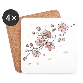 Illustration artistique de la ligne de branche de la fleur de cerisier - Dessous de verre (lot de 4) - blanc - Devant