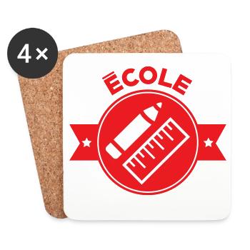 Logo École : Écusson Rouge Matériel de Géométrie - Dessous de verre (lot de 4) - blanc - Devant