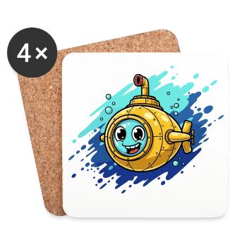 Kunterbuntes Uboot Cartoon - Untersetzer (4er-Set) - Weiß - Vorne