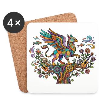 Phoenix Nature Music Tuning Guitar Pattern Motif - Coasters (set of 4) - white - Front