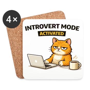 Introvert Mode Activated Cat - Coasters (set of 4) - white - Front