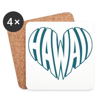 Hawaii, Hawai kantiges HerzTypo-Design - Untersetzer (4er-Set) - Weiß - Vorne
