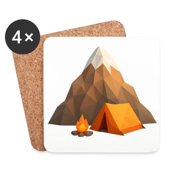 Low-poly mountain camp with tent and fire - Coasters (set of 4) - white - Front