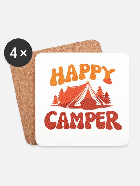 Fröhlicher Camper Lager-Print - Untersetzer (4er-Set) - Weiß