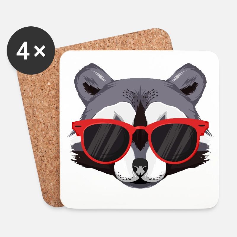 Waschbär mit roten Sonnenbrillen - Untersetzer (4er-Set) - Weiß