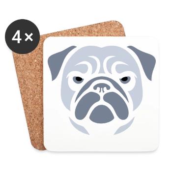 Pug , Dog head - Coasters (set of 4) - white - Front