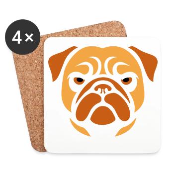 Mops , Hundekopf - Untersetzer (4er-Set) - Weiß - Vorne