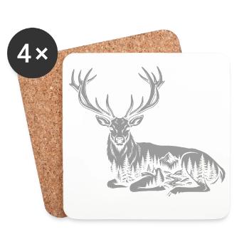 Cerf - Dessous de verre (lot de 4) - blanc - Devant