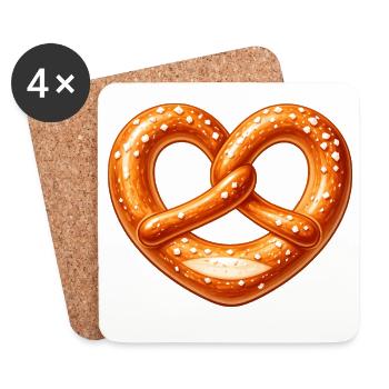 Conception de boulanger en forme de cœur de bretzel - Dessous de verre (lot de 4) - blanc - Devant