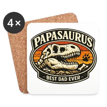 Papasaurus Best Dad Ever Dino Fossil Retro - Untersetzer (4er-Set) - Weiß - Vorne