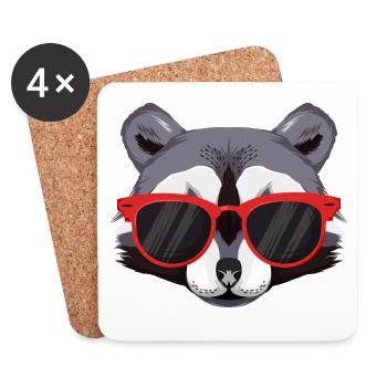 Waschbär mit Cooler roter Sonnenbrille rockt - Untersetzer (4er-Set) - Weiß - Vorne