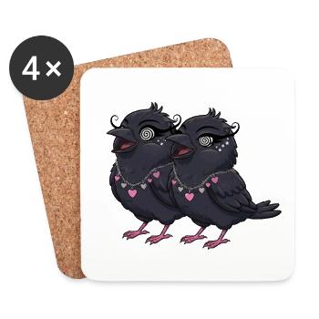 Filles Corbeau avec des colliers en forme de cœur - Dessous de verre (lot de 4) - blanc - Devant