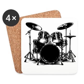 Batterie Musique rétro Style vintage - Dessous de verre (lot de 4) - blanc - Devant