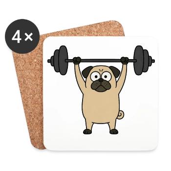 Mops Hund Workout Fitness Gewichtheber Bodybuildin - Untersetzer (4er-Set) - Weiß - Vorne