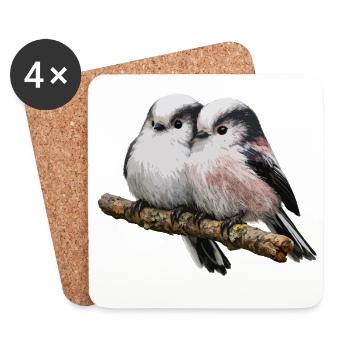 Duo à longue queue sur branche - Pastel doux - Dessous de verre (lot de 4) - blanc - Devant