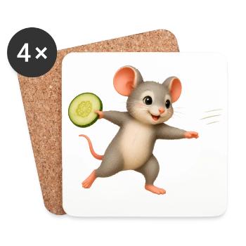 Souris Joyeuse avec Frisbee au concombre - Dessous de verre (lot de 4) - blanc - Devant