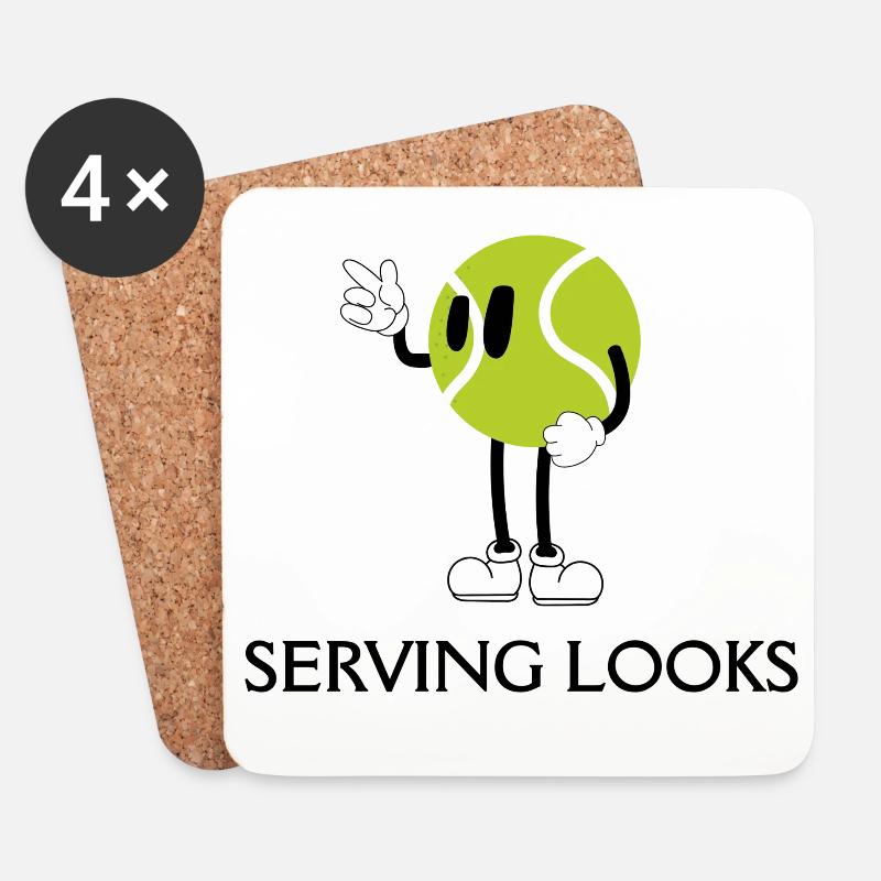 Serving Looks — Tennis-Stil Cartoon - Untersetzer (4er-Set) - Weiß